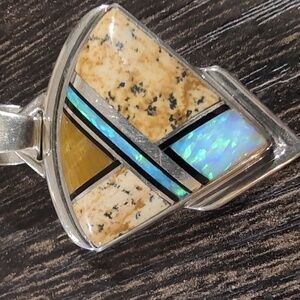 Sterling Silver Opal and Jasper Inlay Pendant - Multi-Color